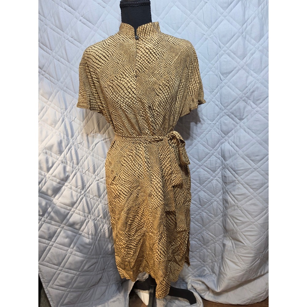 Castioni Italy Pure Silk Snakeskin Print Midi Dress w/ Tie Belt Brown Tan IT 40